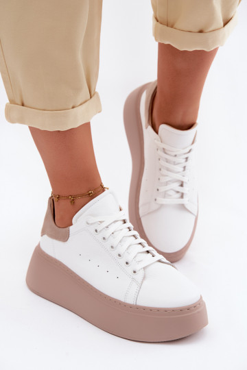 Baskets en cuir avec plateforme Zazoo N408S2 blanches