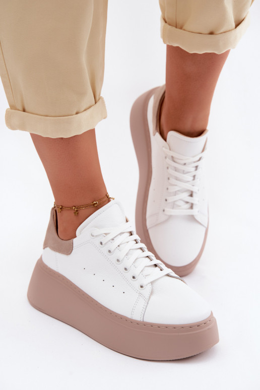 Peau Chaussures modèle baskets Féminin avec une plateforme Zazoo N408S2 couleur blanche