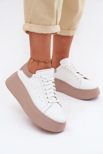 Baskets en cuir avec plateforme Zazoo N408S2 blanches 2
