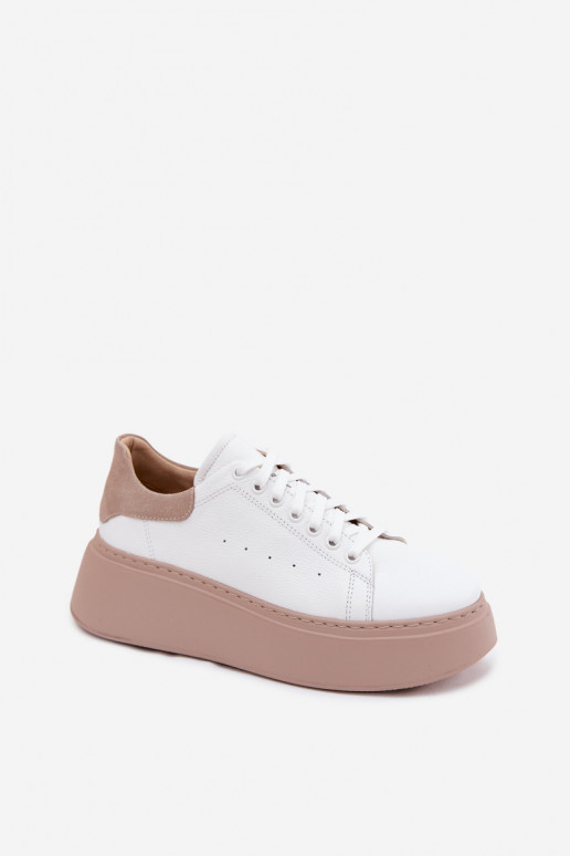 Peau Chaussures modèle baskets Féminin avec une plateforme Zazoo N408S2 couleur blanche