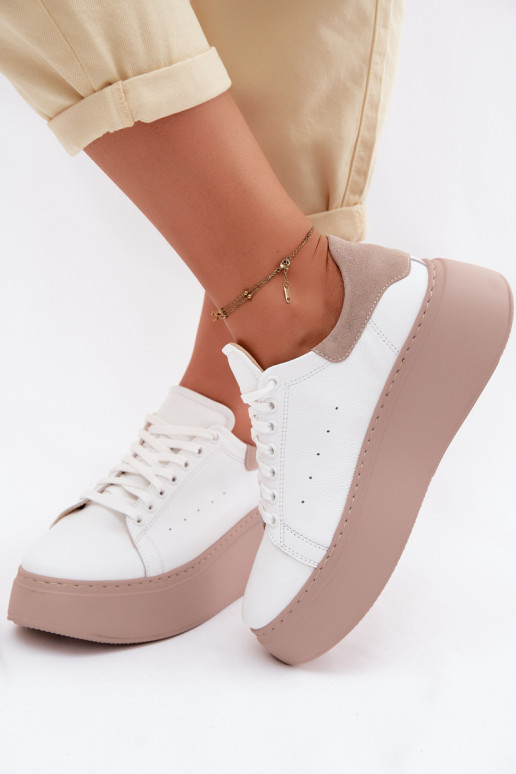 Baskets en cuir avec plateforme Zazoo N408S2 blanches