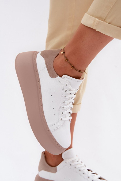 Peau Chaussures modèle baskets Féminin avec une plateforme Zazoo N408S2 couleur blanche