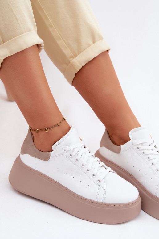 Baskets en cuir avec plateforme Zazoo N408S2 blanches