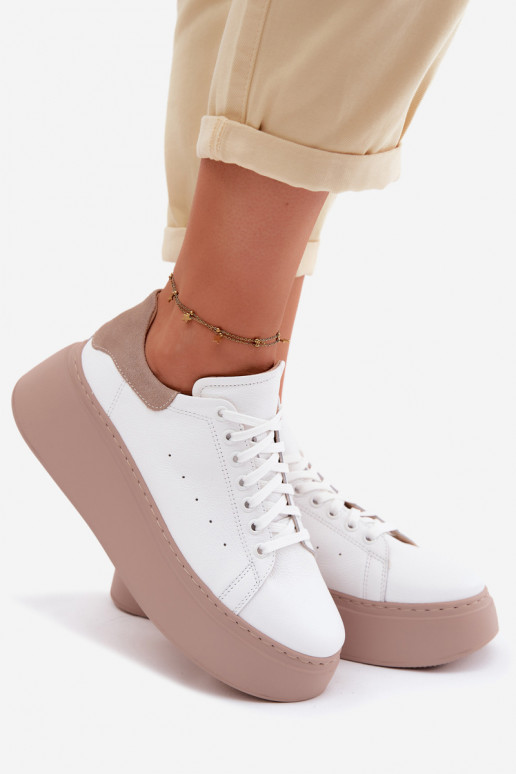Baskets en cuir avec plateforme Zazoo N408S2 blanches