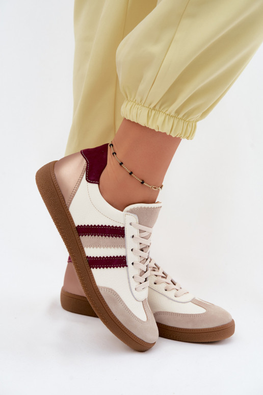 Baskets en cuir Zazoo N1234S2 blanc-bordeaux