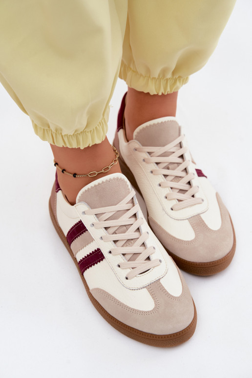 Baskets en cuir Zazoo N1234S2 blanc-bordeaux