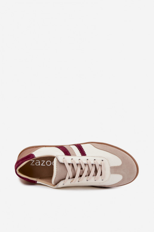 Peau Chaussures modèle baskets Féminin Zazoo N1234S2 Blanc-Bourgogne