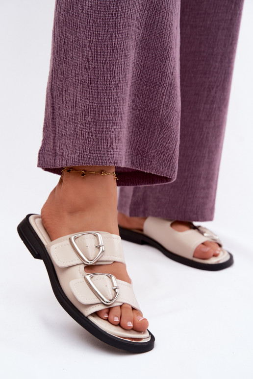 Chaussons en cuir avec boucles Vinceza 62304 couleur sable