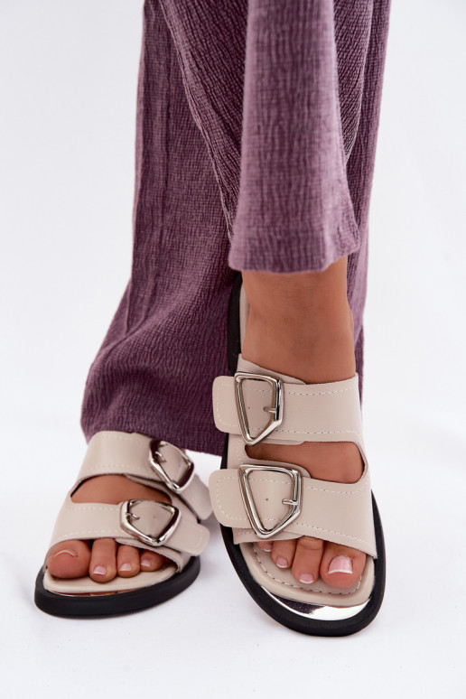 Chaussons en cuir avec boucles Vinceza 62304 couleur sable