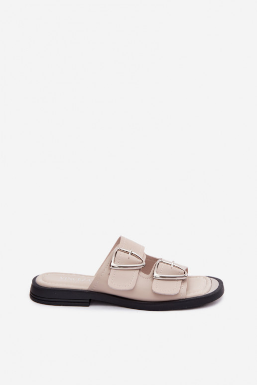 Chaussons en cuir avec boucles Vinceza 62304 couleur sable