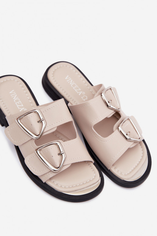 Chaussons en cuir avec boucles Vinceza 62304 couleur sable