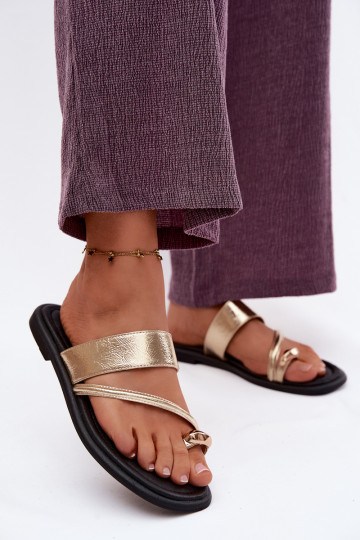 Chaussons pour femmes avec talons larges en cuir naturel Vinceza 66939 doré 2