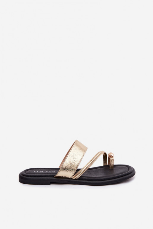Chaussons pour femmes avec talons larges en cuir naturel Vinceza 66939 doré