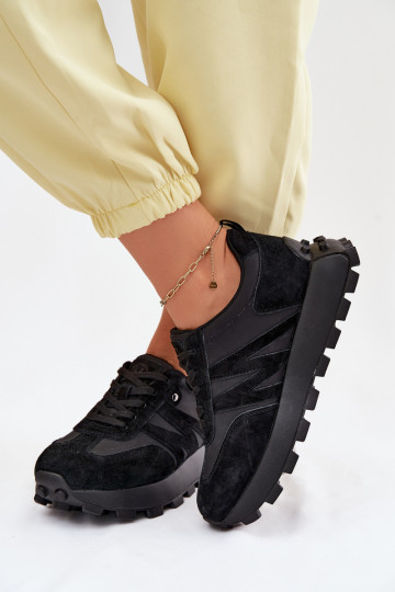 Peau en daim Chaussures modèle baskets Féminin avec une plateforme Vinceza 41520 couleur noire 2