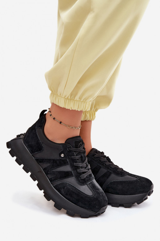 Peau en daim Chaussures modèle baskets Féminin avec une plateforme Vinceza 41520 couleur noire