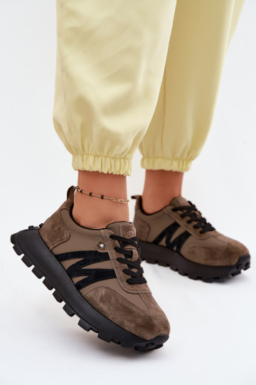 Peau en daim Chaussures modèle baskets Féminin avec une plateforme Vinceza 41520 couleur kaki 2