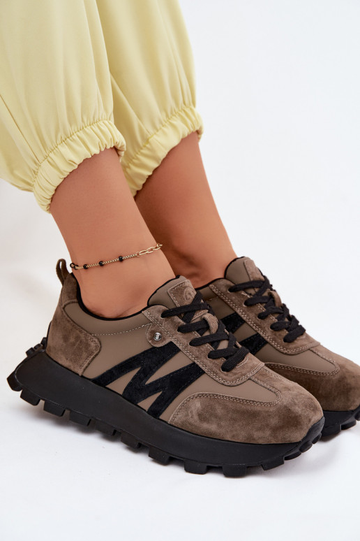 Peau en daim Chaussures modèle baskets Féminin avec une plateforme Vinceza 41520 couleur kaki