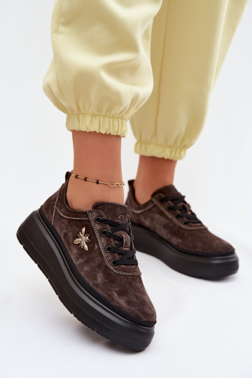 Peau en daim chaussures Féminin avec une plateforme Vinceza 41523 CzekoladoÀe 2