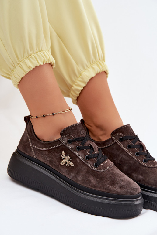 Peau en daim chaussures Féminin avec une plateforme Vinceza 41523 CzekoladoÀe