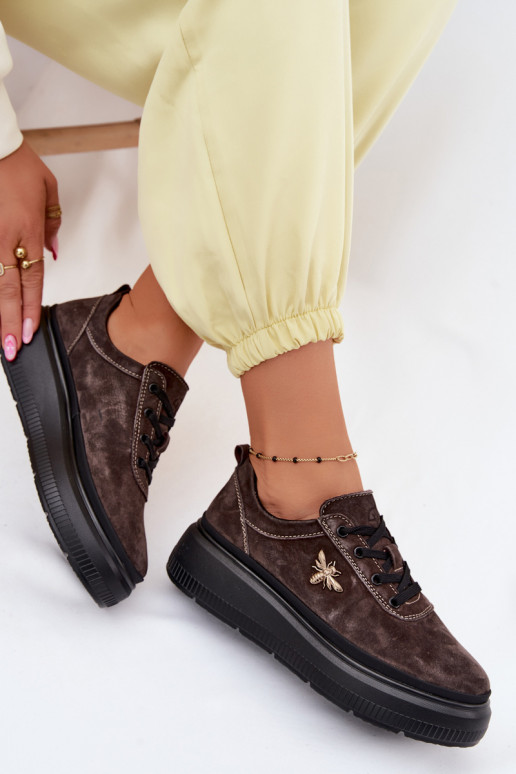 Peau en daim chaussures Féminin avec une plateforme Vinceza 41523 CzekoladoÀe