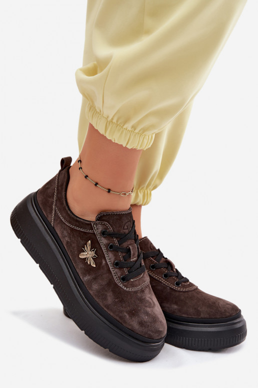 Peau en daim chaussures Féminin avec une plateforme Vinceza 41523 CzekoladoÀe