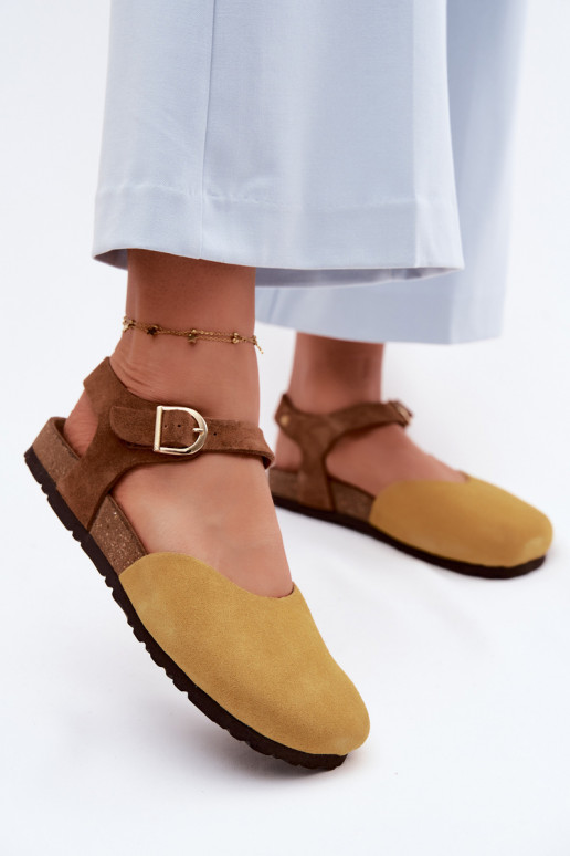 Peau Sandales femme en daimZakrytymi Palcami Il fautciejka H7365-07 couleur jaune