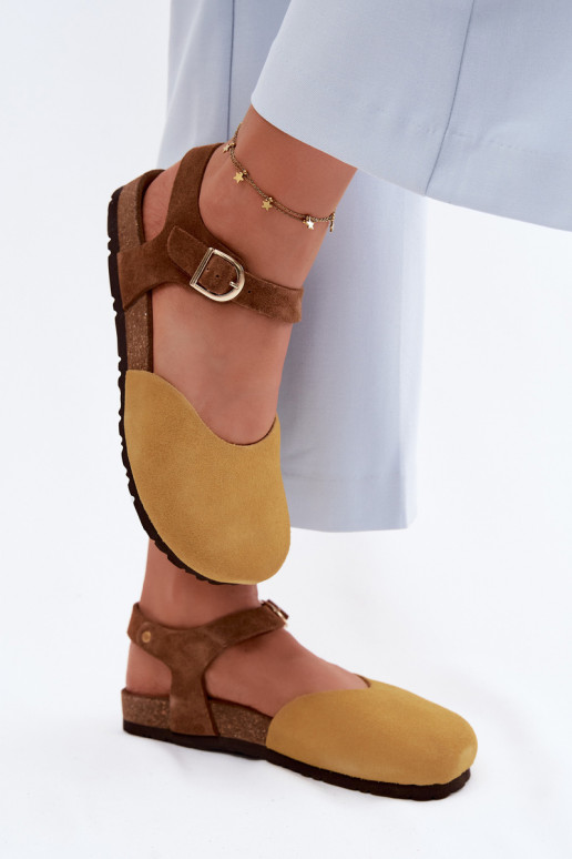 Sandales en cuir suédé avec orteils fermés Tai turiciejka H7365-07 jaune