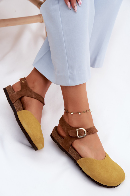 Sandales en cuir suédé avec orteils fermés Tai turiciejka H7365-07 jaune