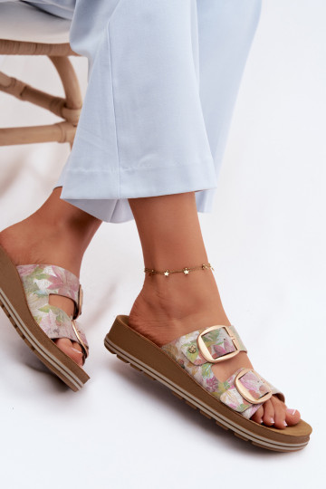 Chaussons en cuir à motifs avec boucles de différentes couleurs