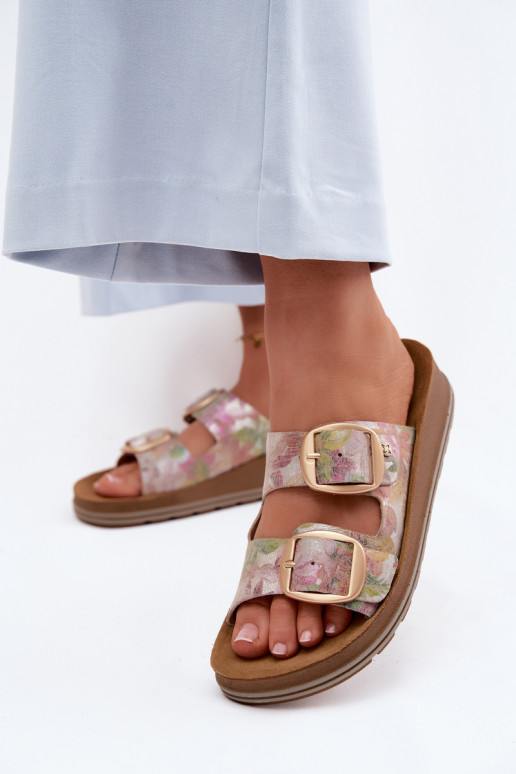 Chaussons en cuir à motifs avec boucles de différentes couleurs