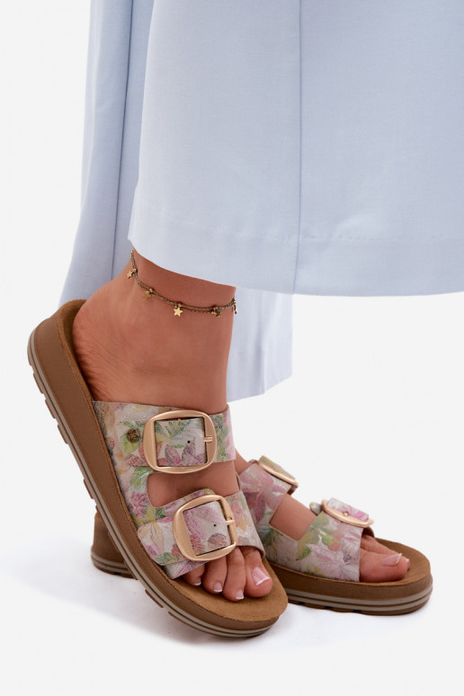 Chaussons en cuir à motifs avec boucles de différentes couleurs