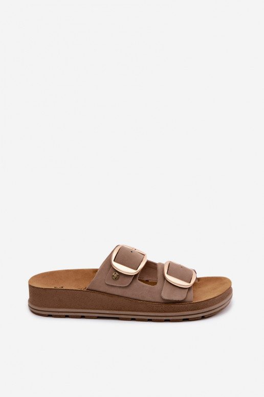 Chaussons en cuir avec boucles couleur sable