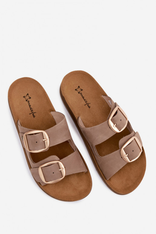 Chaussons en cuir avec boucles couleur sable