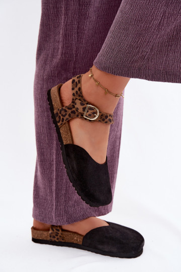 Sandales en cuir suédé pour femmes avec orteils fermés en noir