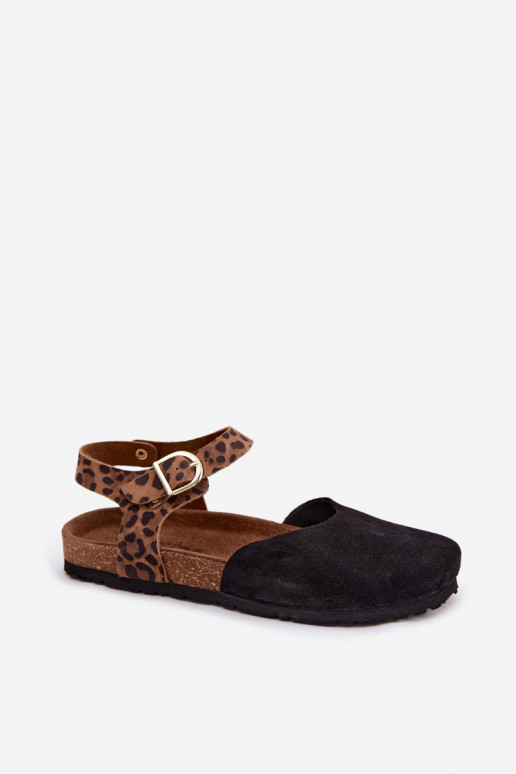 Sandales en cuir suédé pour femmes avec orteils fermés en noir