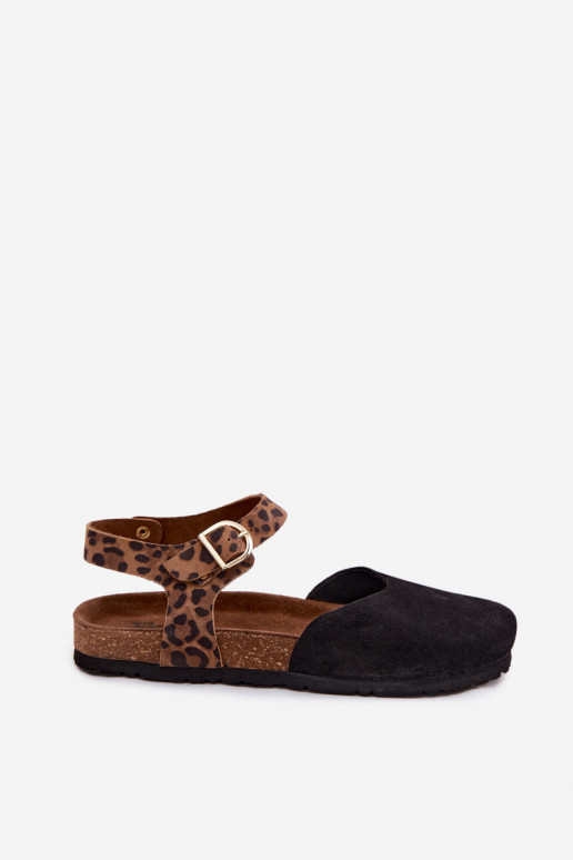 Peau Sandales femme en daimZakrytymi Palcami Il fautciejka H7365-01 couleur noire