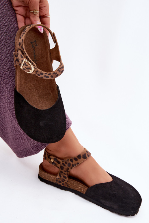 Peau Sandales femme en daimZakrytymi Palcami Il fautciejka H7365-01 couleur noire