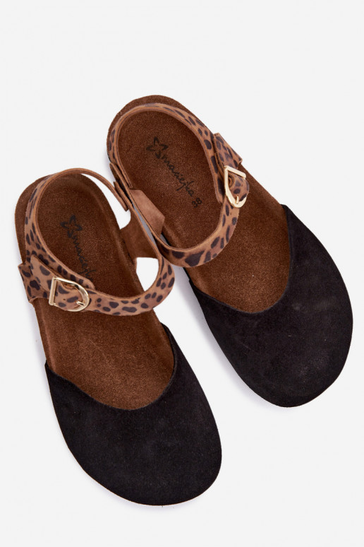 Sandales en cuir suédé pour femmes avec orteils fermés en noir