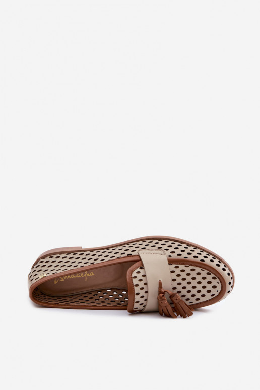 Peau avec des éléments ajourés chaussures mocassins pour femmes Il fautciejka HJ760-14 brun-beige