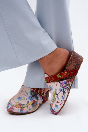 Chaussons en cuir pour femmes avec plateforme et fleurs de différentes couleurs 2