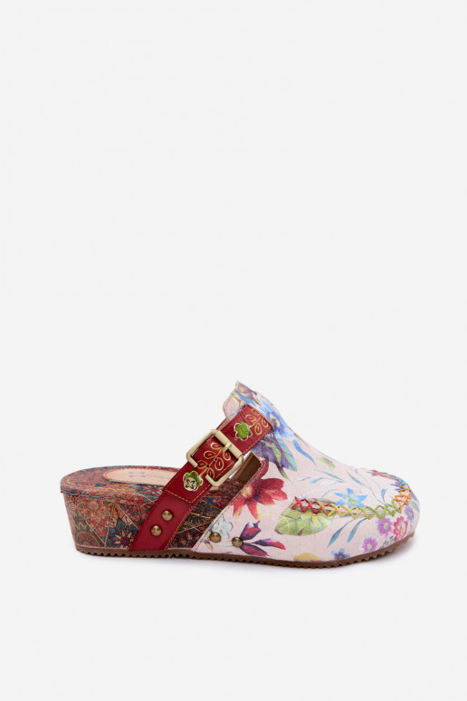 Chaussons en cuir pour femmes avec plateforme et fleurs de différentes couleurs