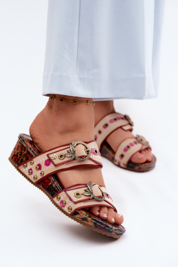 Chaussons en cuir pour femmes à motifs avec plateforme de différentes couleurs 2