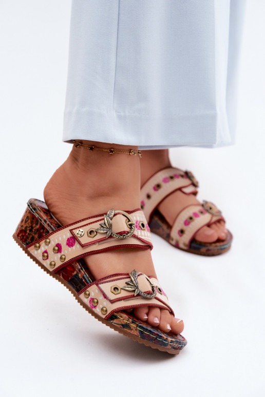 Chaussons en cuir pour femmes à motifs avec plateforme de différentes couleurs