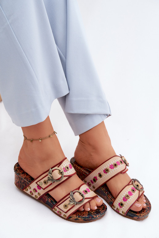Chaussons en cuir pour femmes à motifs avec plateforme de différentes couleurs