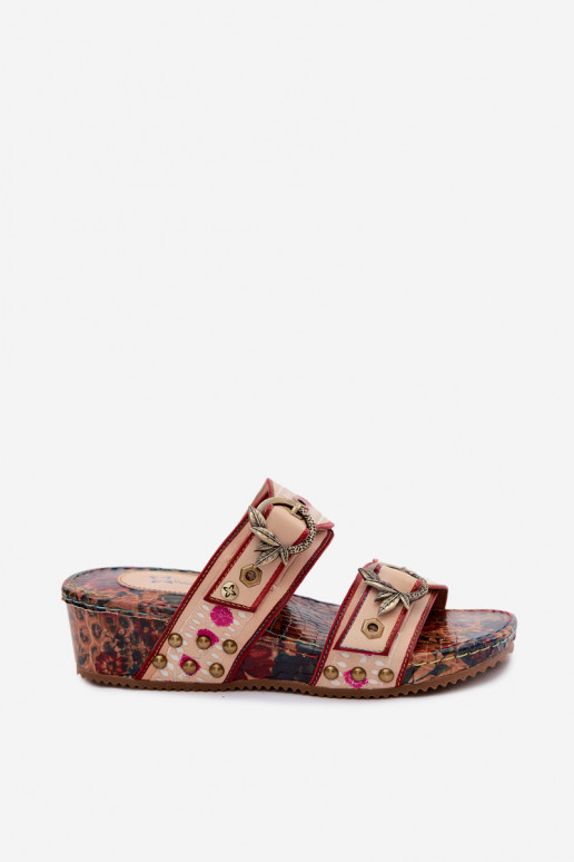 Chaussons en cuir pour femmes à motifs avec plateforme de différentes couleurs