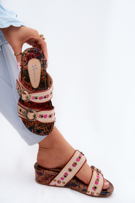 Chaussons en cuir pour femmes à motifs avec plateforme de différentes couleurs