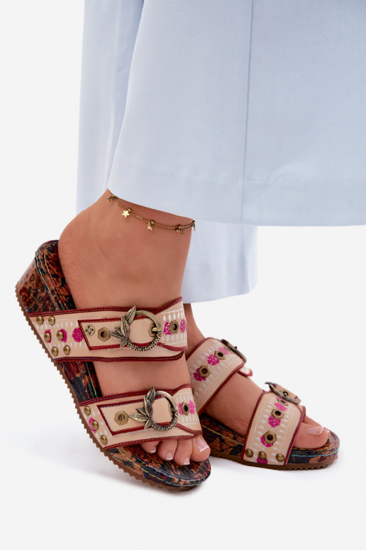 Chaussons en cuir pour femmes à motifs avec plateforme de différentes couleurs