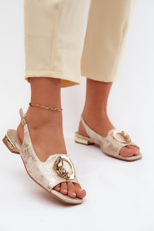 Sandales plates pour femmes avec des ornements S.Barski KV61-6024 couleur dorée