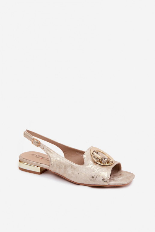 Sandales plates pour femmes avec des ornements S.Barski KV61-6024 couleur dorée