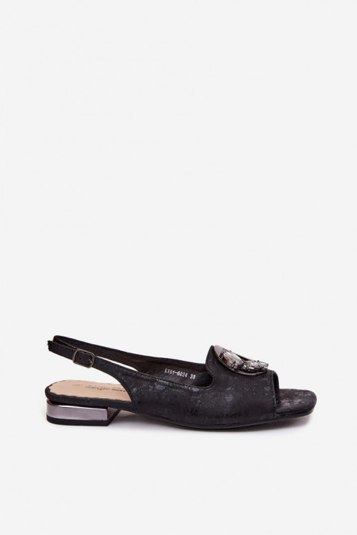 Sandales plates pour femmes avec ornements en couleur noire